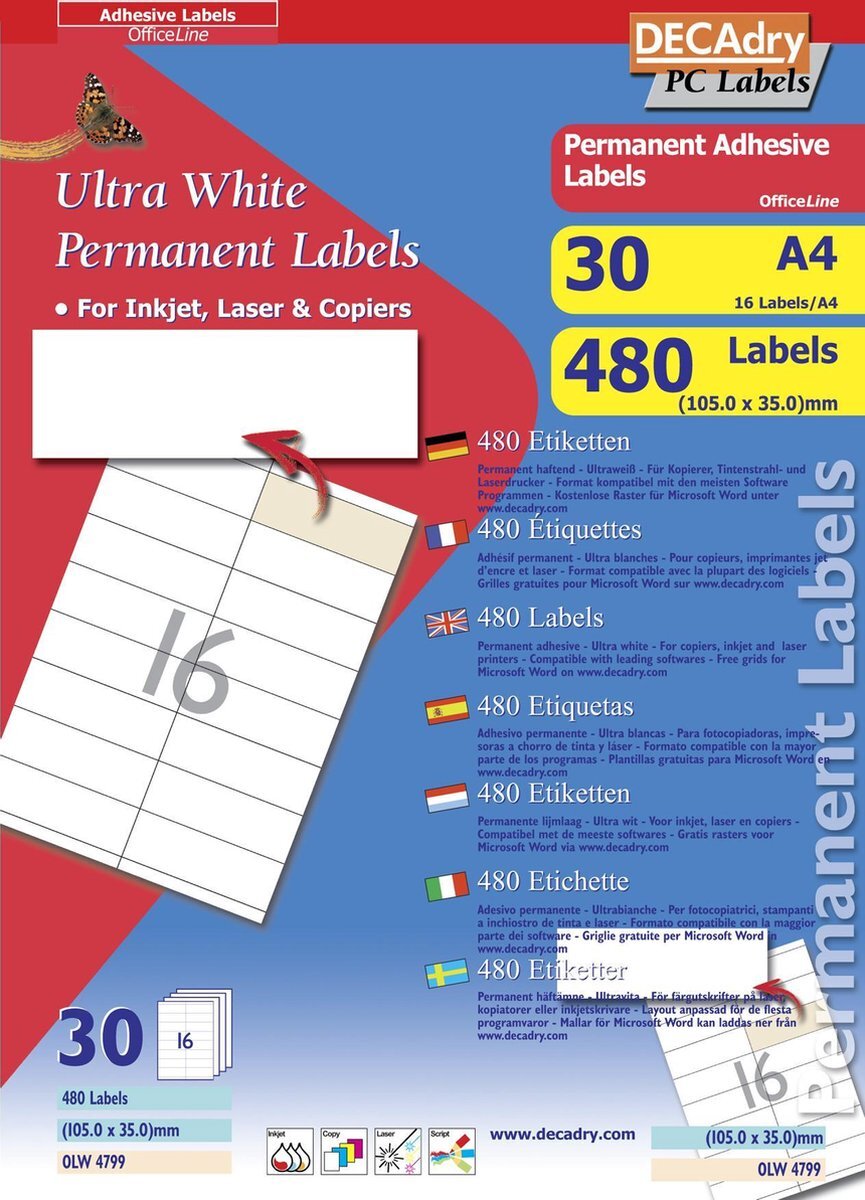 DECAdry Etiketten / Labels 105 x 35mm