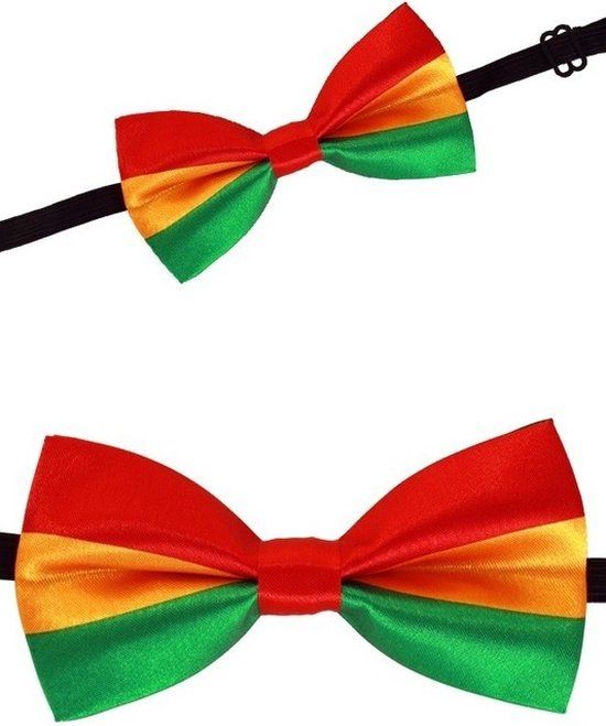 PartyXplosion Luxe Carnavalsstrik satijn - rood / geel / groen - maat 12 x 6 cm