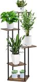 Merkloos Afneembare 5-laags bloemenstandaard, metalen plantenstandaard, meerlaagse houten plantenstandaard, plantentrappen, houten metalen plantenstandaard, geschikt voor tuinen, binnenshuis, balkons