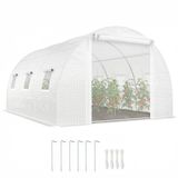 Outsunny Tunnel Green House-PE, Staal-396L x 300B x 200H cm-Wit