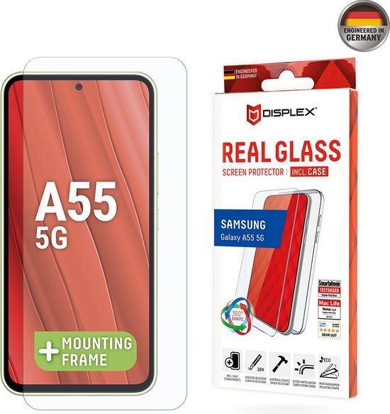 Displex Real Glass Screenprotector + Back Cover met Applicator voor Samsung Galaxy A55 - Transparant