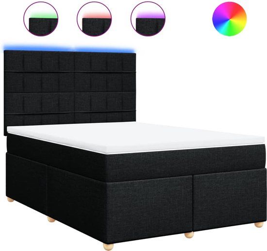 vidaXL Boxspring met matras stof zwart 140x200 cm
