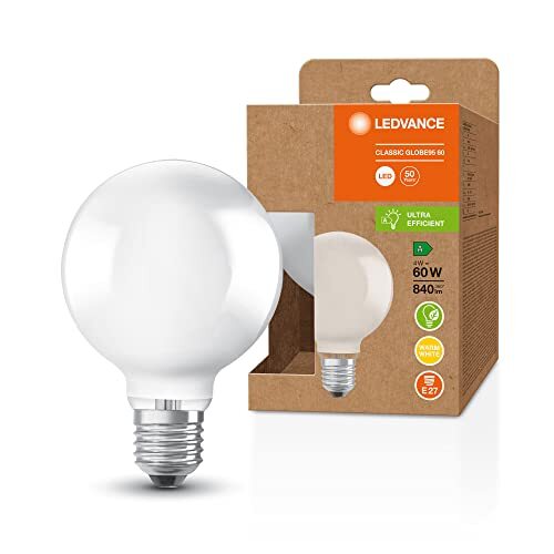 Ledvance LED spaarlamp, frosted globe, E27, warm wit (3000K), 4 watt, vervangt 60W gloeilamp, zeer efficiënt en energiebesparend, pak van 6