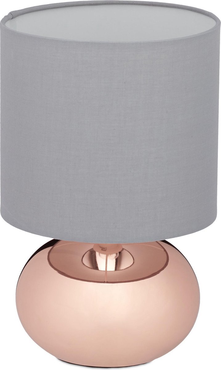 Relaxdays tafellamp touch - nachtlamp - modern - dimbaar - E14 - schemerlamp - touch lamp koperen