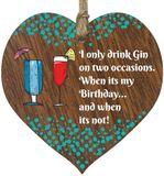 I Only Drink Gin Hangende Houten Hartteken Plaque Gin Gift Set