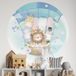 Montgolfière Animaux Sticker Mural Rond / Cercle Enfants - Diamètre 130 Cm - Adhésif + Protection Brillante