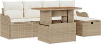 vidaXL Tuinbank Set met Kussen met Opslag 6 Stuks Beige Poly Rattan