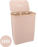 KROMS Panier à linge 3 compartiments - Sable - 160L - Bambou