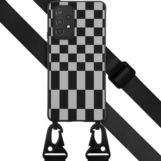 Selencia Hoesje Samsung Galaxy A53 - Siliconen Design Hoesje met Koord - Zwart / Irregular Check Black