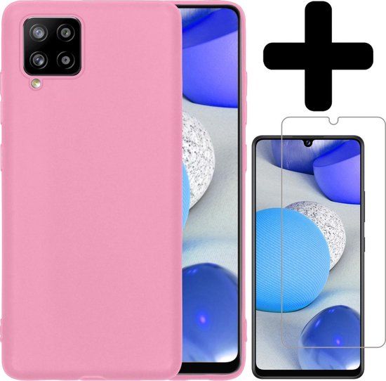 BTH Hoesje voor Samsung Galaxy A42 - Siliconen - Lichtroze - Met Screenprotector