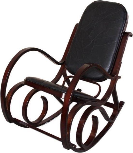 Bol Houten schommelstoel leer zwart