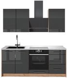 Vicco Eenpersoonskeuken Fame-Line, Antraciet Hoogglans/Goudkleurig Eiken, 190 cm, WB Marmer