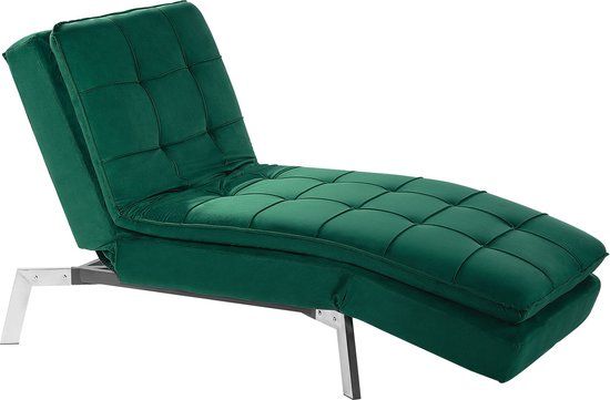 Beliani LOIRET Chaise Longue - Green Velvet - Modern Design