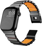 By Qubix - Premium Stainless Steel / Siliconen band - Zwart met oranje - Geschikt voor Apple Watch 44mm / 45mm / 46mm / 49mm