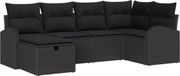 vidaXL Canapé 6 pièces Noir Poly rotin