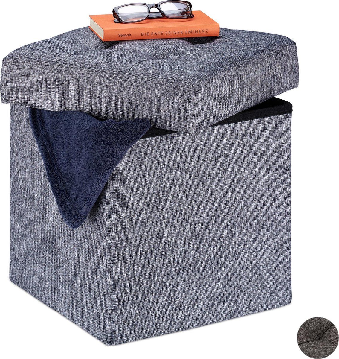 Merkloos Opbergpoef - Opvouwbaar - Zacht - Stof - Grijs - 41 x 38 x 38 cm