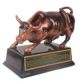 Officiële Bronzen muur straat opladen stier Stock Market NYC beeldje standbeeld met basis (medium 5 inch)