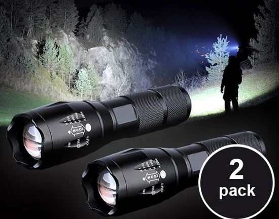 - Militaire zaklamp - LED zaklamp - 2000 Lumen - Inzoombaar 2 stuks - incl duracell batterijen