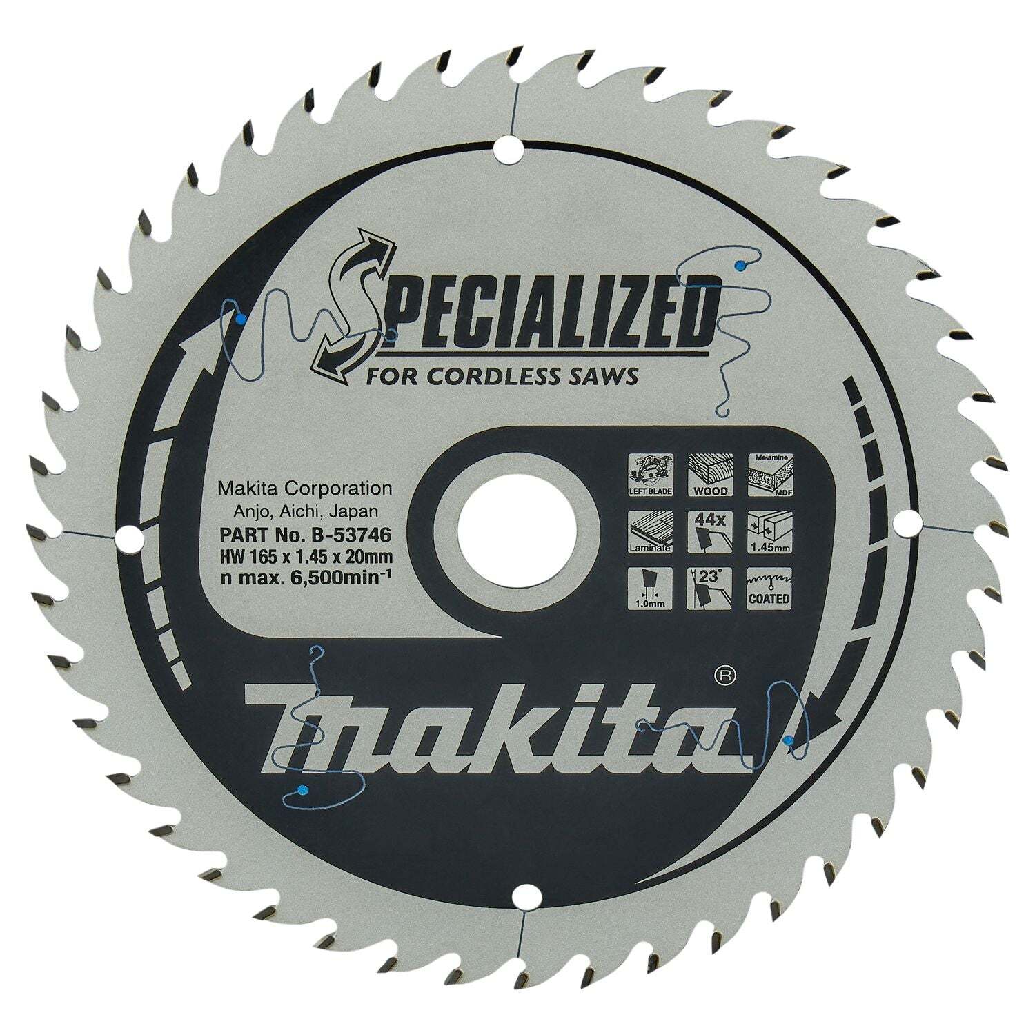 Makita B-53746 Cirkelzaagblad voor Gemelamineerd | Specialized | Ø 165mm Asgat 20mm 44T