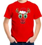 Bellatio Decorations Kerst T-shirt voor Kinderen - Rudolf Gezicht - Rendier - Rood - Maat 140/152