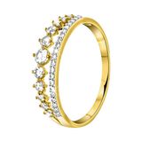 Lucardi Dames Ring 2rij met zirkonia - Ring - Cadeau - 14 Karaat Goud - Geelgoud