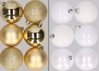 Merkloos / Sans marque Billiet - Vanlaere 12x stuks kunststof kerstballen mix van goud en wit 8 cm