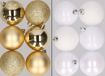 Merkloos / Sans marque Billiet - Vanlaere 12x stuks kunststof kerstballen mix van goud en wit 8 cm