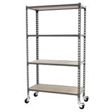 Simon Rack Metalen stelling met wielen 1575x1000x300 mm - 4 niveaus, Houten legbord, 75 kg buigbelasting, Corrosiewerende coating, Montage met kliksysteem, Grijs