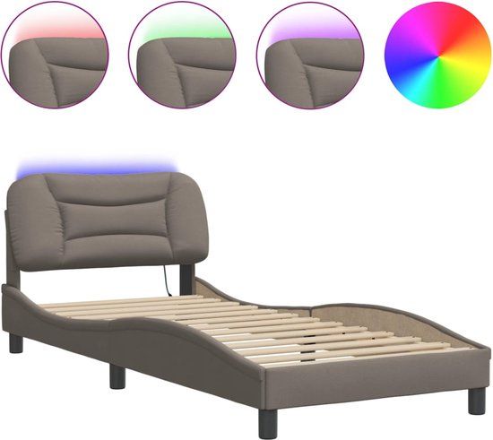 vidaXL Bedframe met LED Verlichting Taupe 90x190 cm Stof