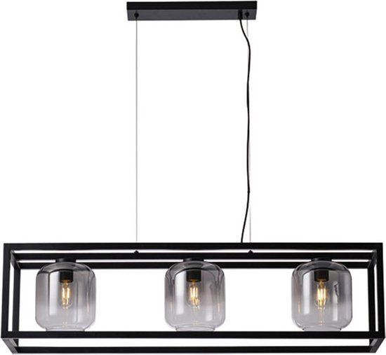 Freelight Dentro Hanglamp - 3 Lichts - Zwart Rookglas - 110 cm