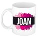 Bellatio Decorations Joan naam cadeau koffie mok - beker - met roze verfstrepen - Cadeau collega - moederdag - verjaardag - juf - coach - 300 ml - wit