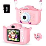 ASTGMI Kindercamera van 2,0 inch (2,0 inch) kinderen, digitale camera, mini-kindercamera, oplaadbaar, camcorder, cadeau, speelgoed, meisjes, jongens, 3 tot 10 jaar, HD-video 1080p, 32G SD-kaart (roze)