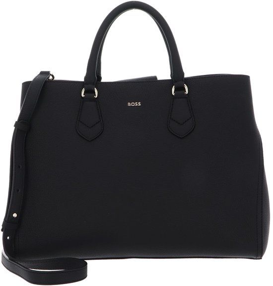 BOSS Lenah Business Tote Black Leren Handtas Schoudertas