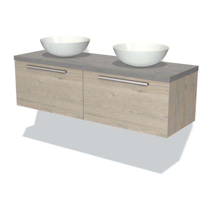 Maxaro Badkamermeubel Modulo Plato 140cm Lichtgrijs Eiken 2 Lades Betonblad