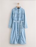Next - Dames - Petite denim midi-overhemdjurk met riem - Petite - Blauw