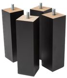 IPEA 4 x zwarte rechthoekige houten poten voor meubels en banken, hoogte 180 mm, set van 4 poten voor kasten, fauteuils, bedden, elegante poten van gelakt hout, schroef 10 m