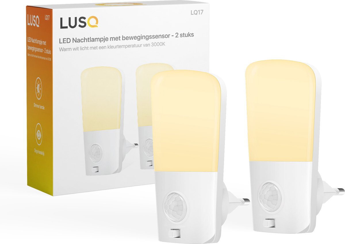 LUSQ® - LED Nachtlampje met bewegingssensor in Stopcontact - 2 stuks - Nachtlampjes met Bewegingssensor - Nacht Lamp met Dag en Nacht Sensor -