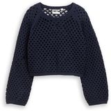 Tom Tailor - Cropped gebreide trui met gaasmotief - Maat 152 - Parisien Night Blue