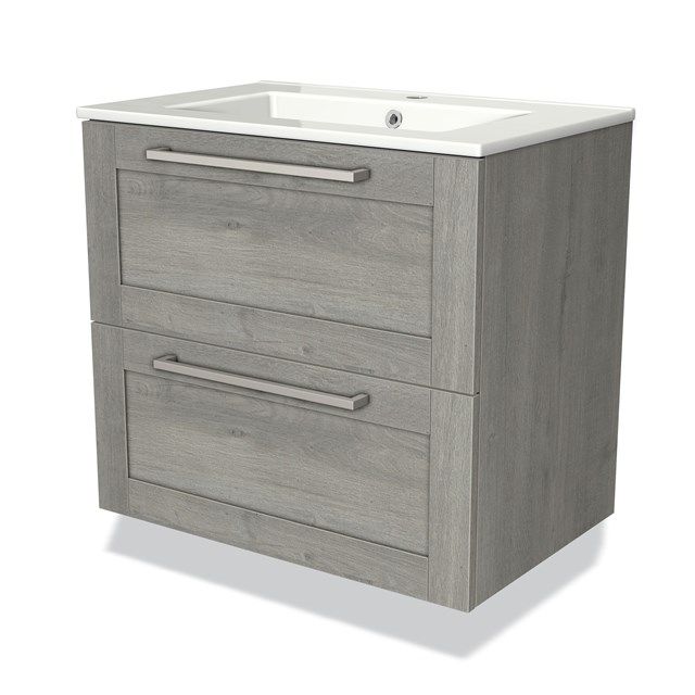 Maxaro Badkamermeubel Modulo 70cm Grijs Eiken 2 Lades Keramiek