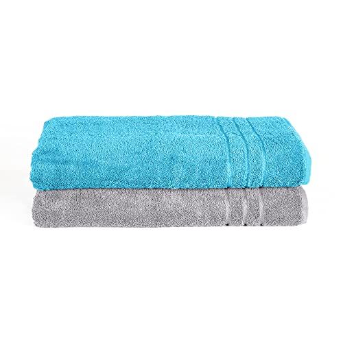 Komfortec Set van 2 saunahanddoeken - 80x200 cm - Zilvergrijs/Turquoise
