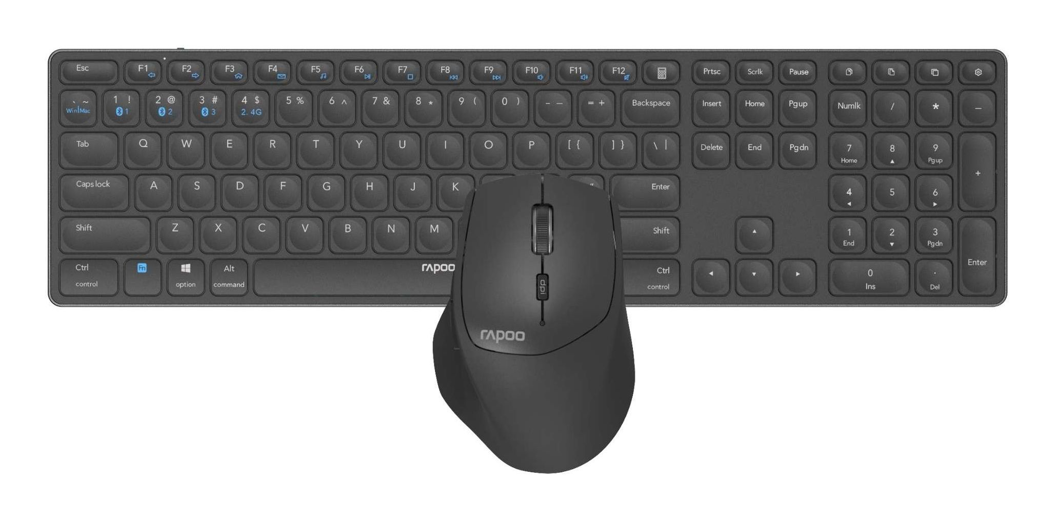 Rapoo 9800M Draadloos Toetsenbord en Muis Combo - Full Size - QWERTY US - Donkergrijs