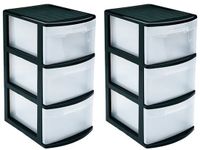 PlasticForte Ladeblok - 2x stuks - 3 lades - kunststof - L39 x B28.5 x H58 cm - bureau organizer - zwart
