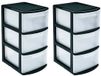 PlasticForte Ladeblok - 2x stuks - 3 lades - kunststof - L39 x B28.5 x H58 cm - bureau organizer - zwart