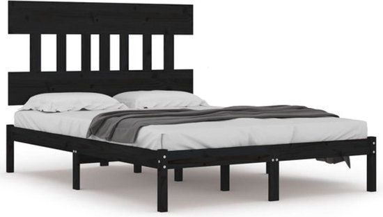 vidaXL Bedframe massief hout zwart 200x200 cm