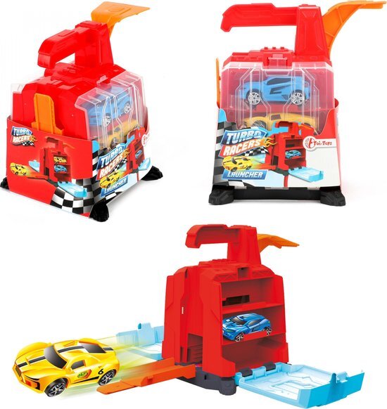 Toi Toys autoschieter turbo racers junior 16 cm rood 3-delig