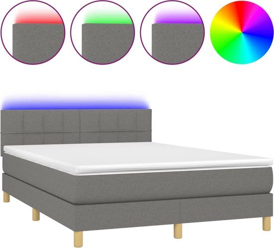 vidaXL Boxspring met matras en LED, stof, donkergrijs, 140x190 cm