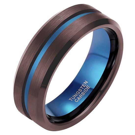 Mendes Lookinggoodtoday Heren ring Wolfraam Bruin Blauw 8mm-17mm