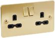 KNIGHTSBRIDGE FPR9000BB Flat Plate 13A 2G DP Geschakelde Socket-Geborsteld Messing met Zwart Insert, 230 V