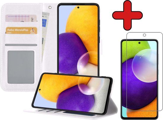 BTH Book Case Hoesje voor Samsung Galaxy A52 5G - Wit - Met Screenprotector