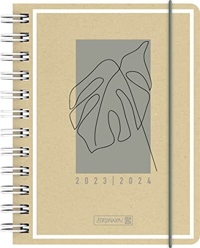 Brunnen 1071775024 Tageskalender Schülerkalender 2023/2024 "Jungle Leaf" 1 Seite = 1 Tag, Sa. + So. auf einer Seite Blattgröße 12 x 16 cm A6 Hardcover-Einband mit Kraftpapierüberzug